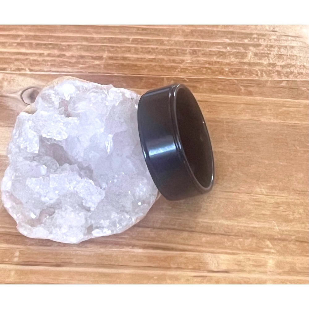 Black Tungsten Unisex Band Ring-Polished Finish-Ridged Edge-8mm Width-Size 9-New - Picture 4 of 12